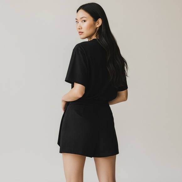 Zara Dark Black Wrap Skort with Tortoiseshell Buckle Sz. L - Picture 6 of 6